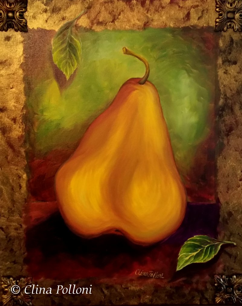 Gold Pear With Leaves