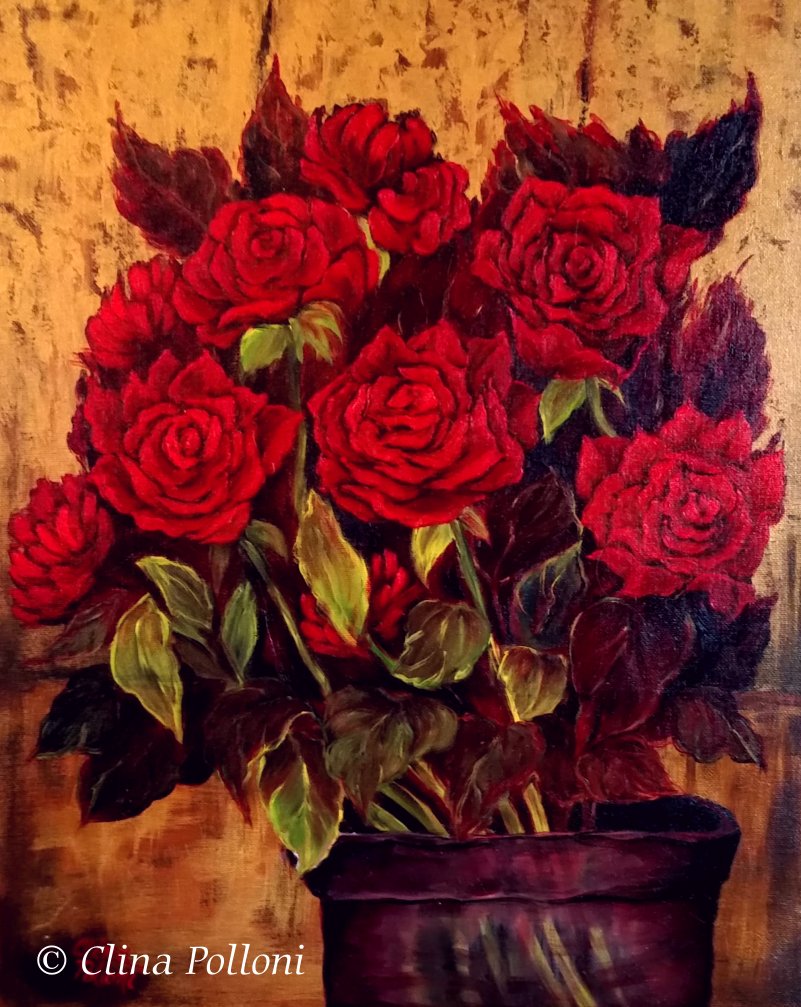 Red Roses In A Cristal Base