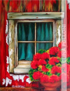 Red Geraniums on a Red House
