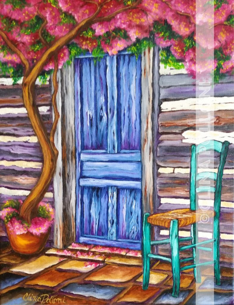 Blue Door in a Log Cabin