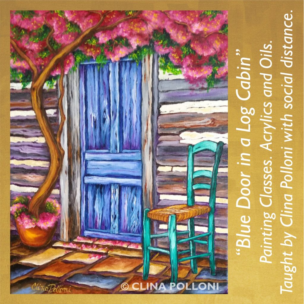 Painting Classes-Blue Door in a Log Cabin-Acrylics Oil
