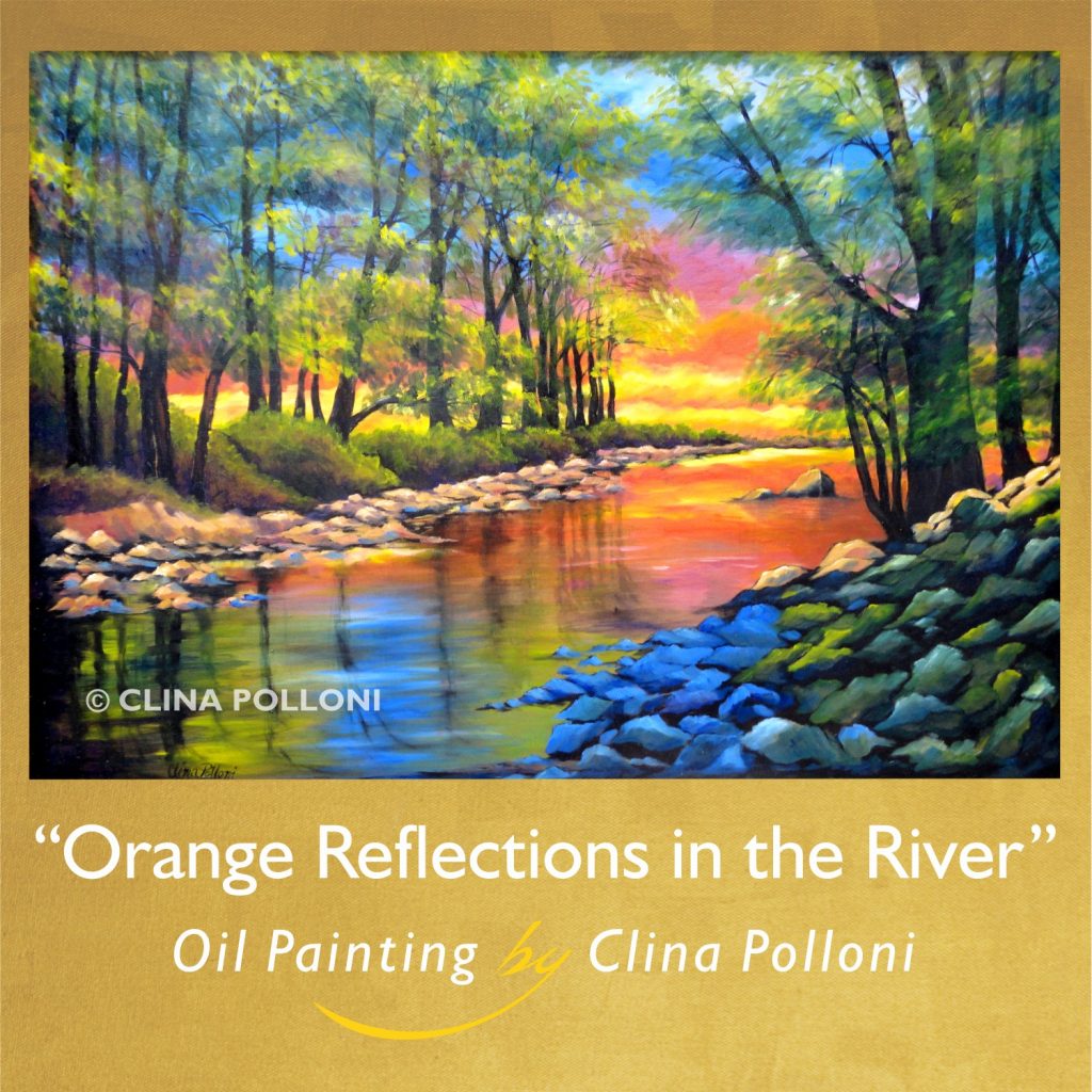 Orange Reflections in the River-Landscape by Clina Polloni