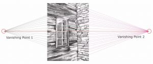 Log Cabin Window in Perspective Drawing