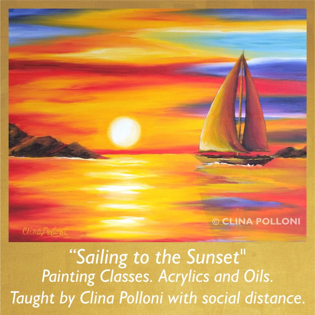 Painting Class acrylics oils-Sailing to the Sunset Seascape