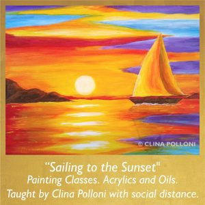 Painting Class acrylics oils-Sailing to the Sunset Seascape 2