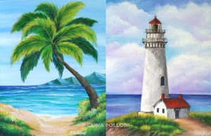 Palm Tree and Lighthouse Painting Class-Acrylics Oils