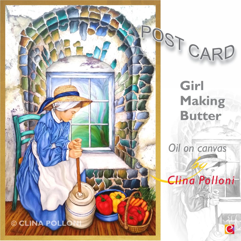 Girl Making Butter NC Postcard
