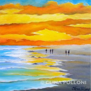 Walking on a Beach Sunset Painting