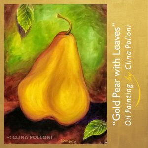 Gold Pear with Leaves Oil Painting