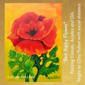 Painting Class acrylics oils-Red Poppy Flower