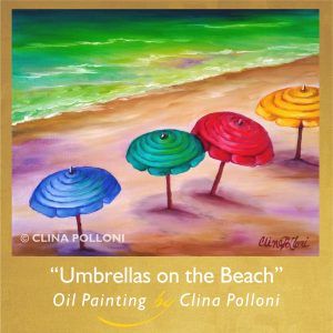 Umbrellas on the Beach-Oil Painting