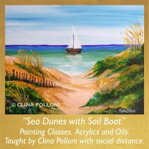 Painting Class acrylics oils-Sea Dunes with Sail Boat