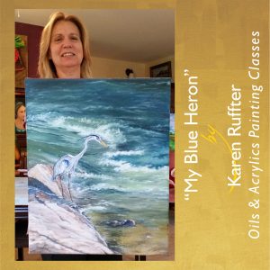 Painting Class acrylics oils-My Blue Heron by Karen Ruffner