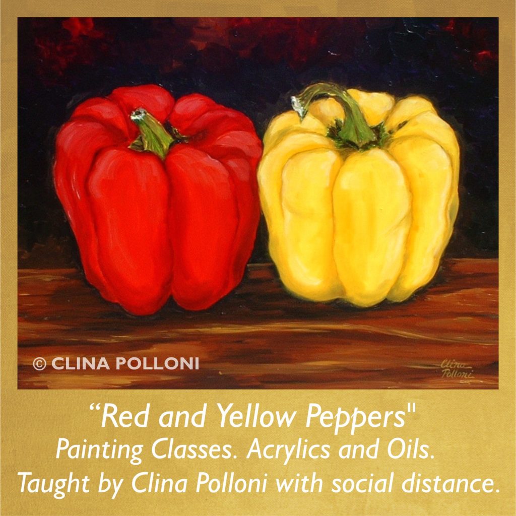 Painting Class acrylics oils-Red and Yellow Peppers