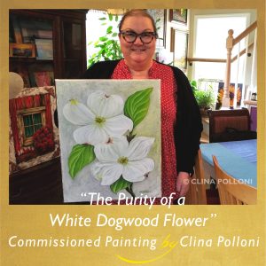 White Dogwood Flower by Clina Polloni Commissioned painting Oil on canvas