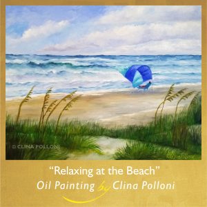 Relaxing at the Beach-Seascape-Oil painting by Clina Polloni