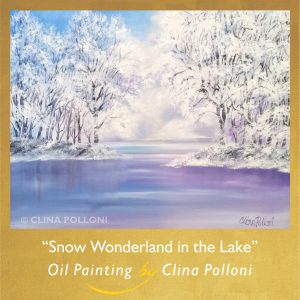 Snow Wonderland in the Lake-Oil Painting by Clina Polloni.