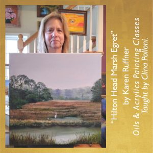Karen Ruffner-Hilton Head Marsh Egret-Painting class acrylics oils.