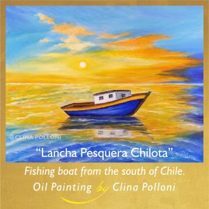 Lancha Pesquera Chilota-Oil painting by Clina Polloni.