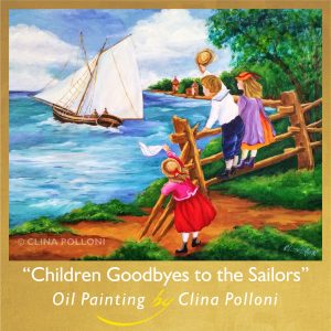 Children Goodbyes to the Sailors-painting by Clina Polloni.