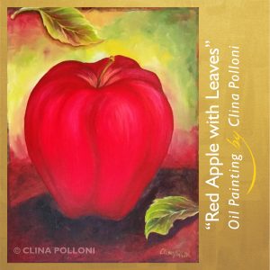 Red Apple With Leaves by Clina Polloni.