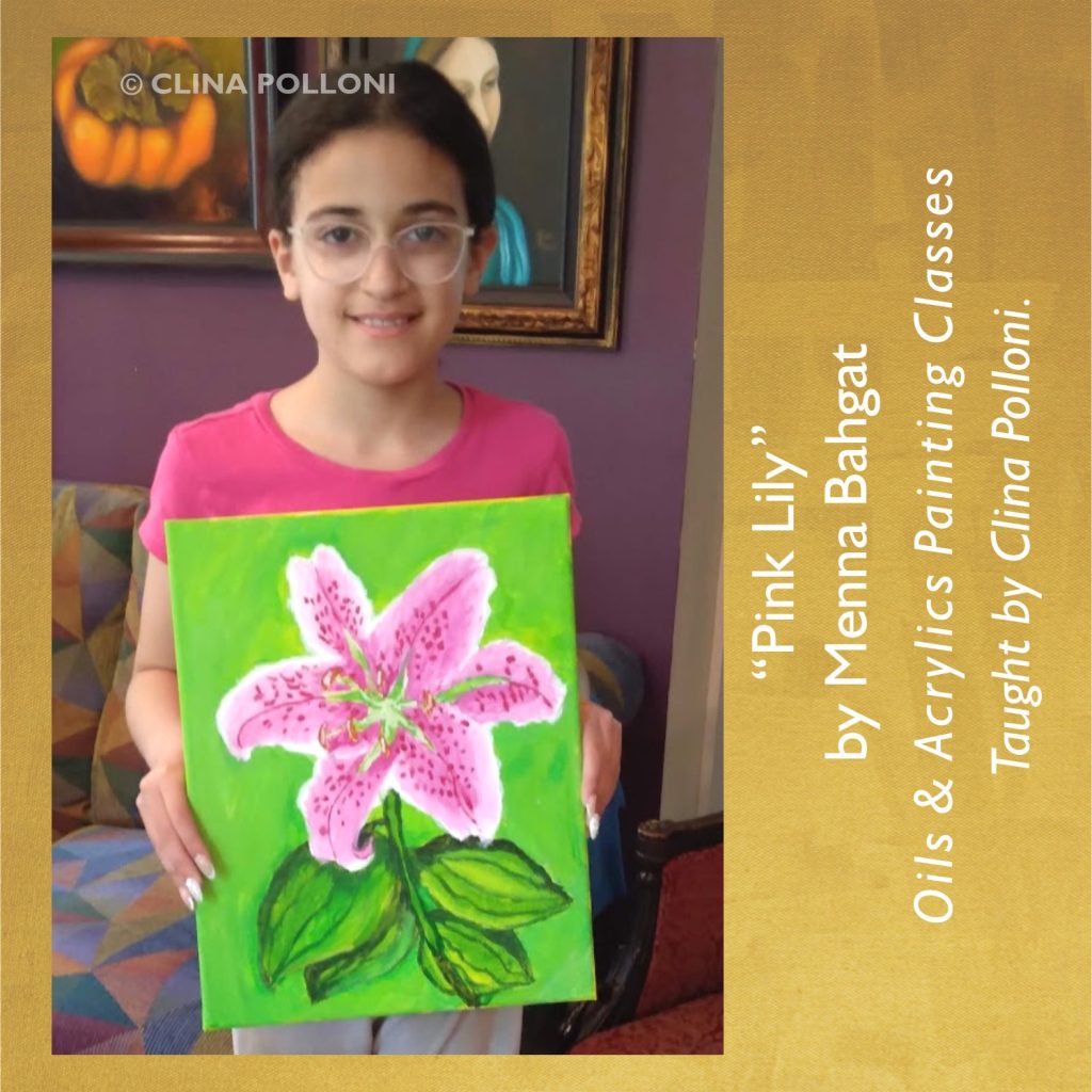 Menna Bahgat-Pink Lily-Painting Class acrylics oils