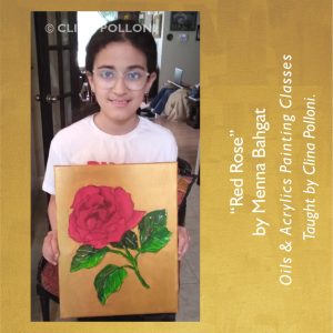 Menna Bahgat-Red Rose-Painting Class acrylics oils.