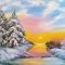 Sunrise in a Snowy Creek-Oil painting by Clina Polloni.