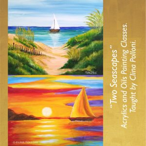 Two Sailing Seascapes. Painting Class acrylics oils.